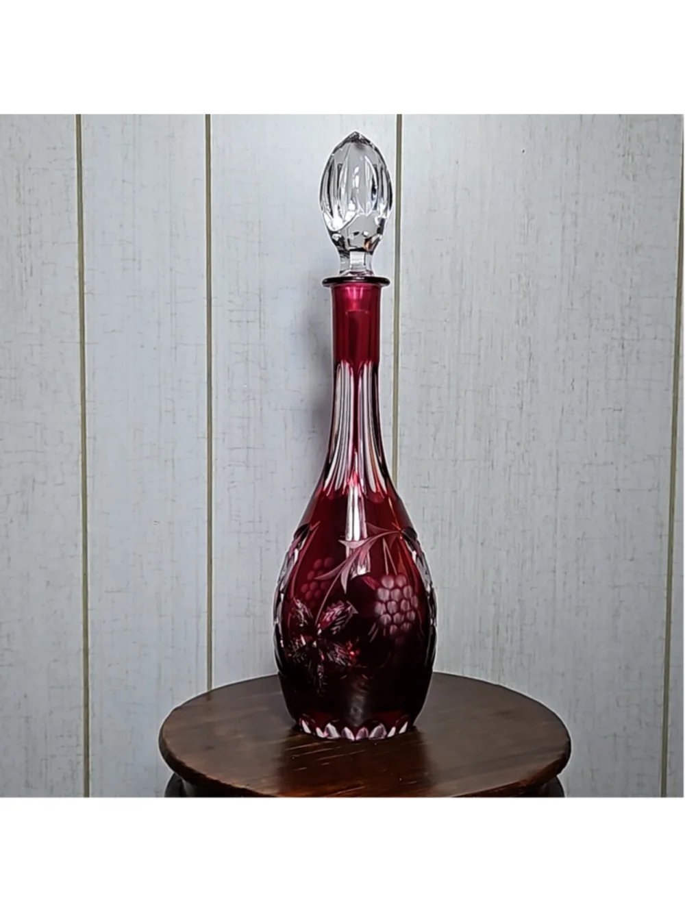 Natchtmann Bleikristall Crystal Germany Vintage Cranberry Cut Glass Decanter